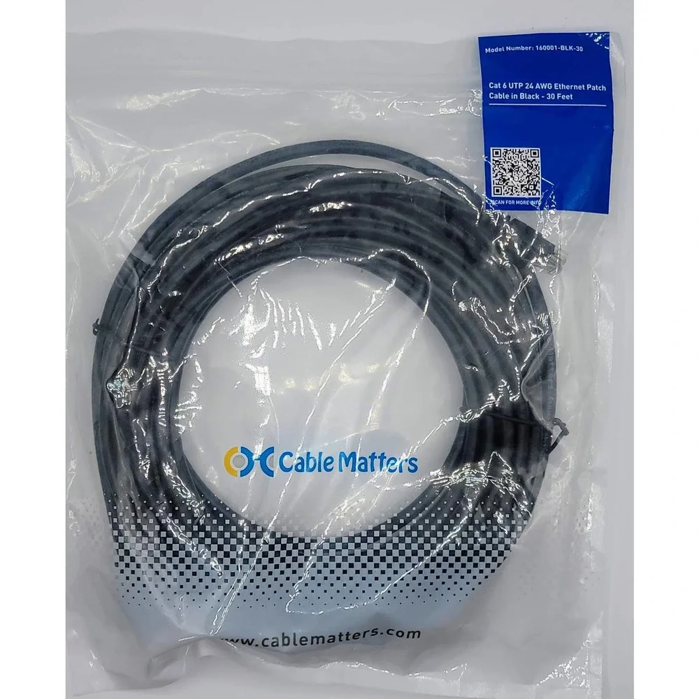 Cable Matters 10Gbps Snagless Cat 6 Ethernet Cable 30 ft - Black